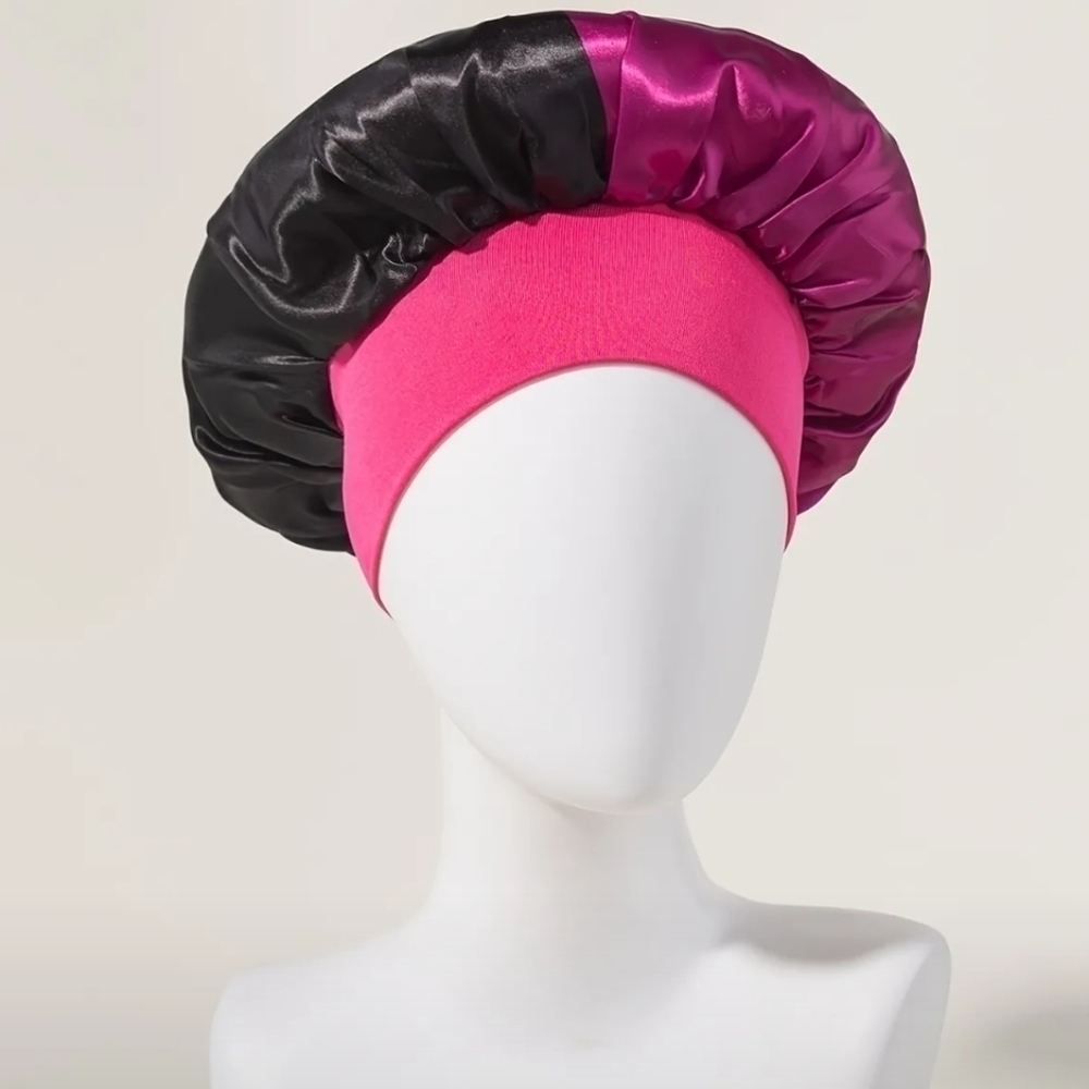 New Black and dark pink women's Satin hair bonnet